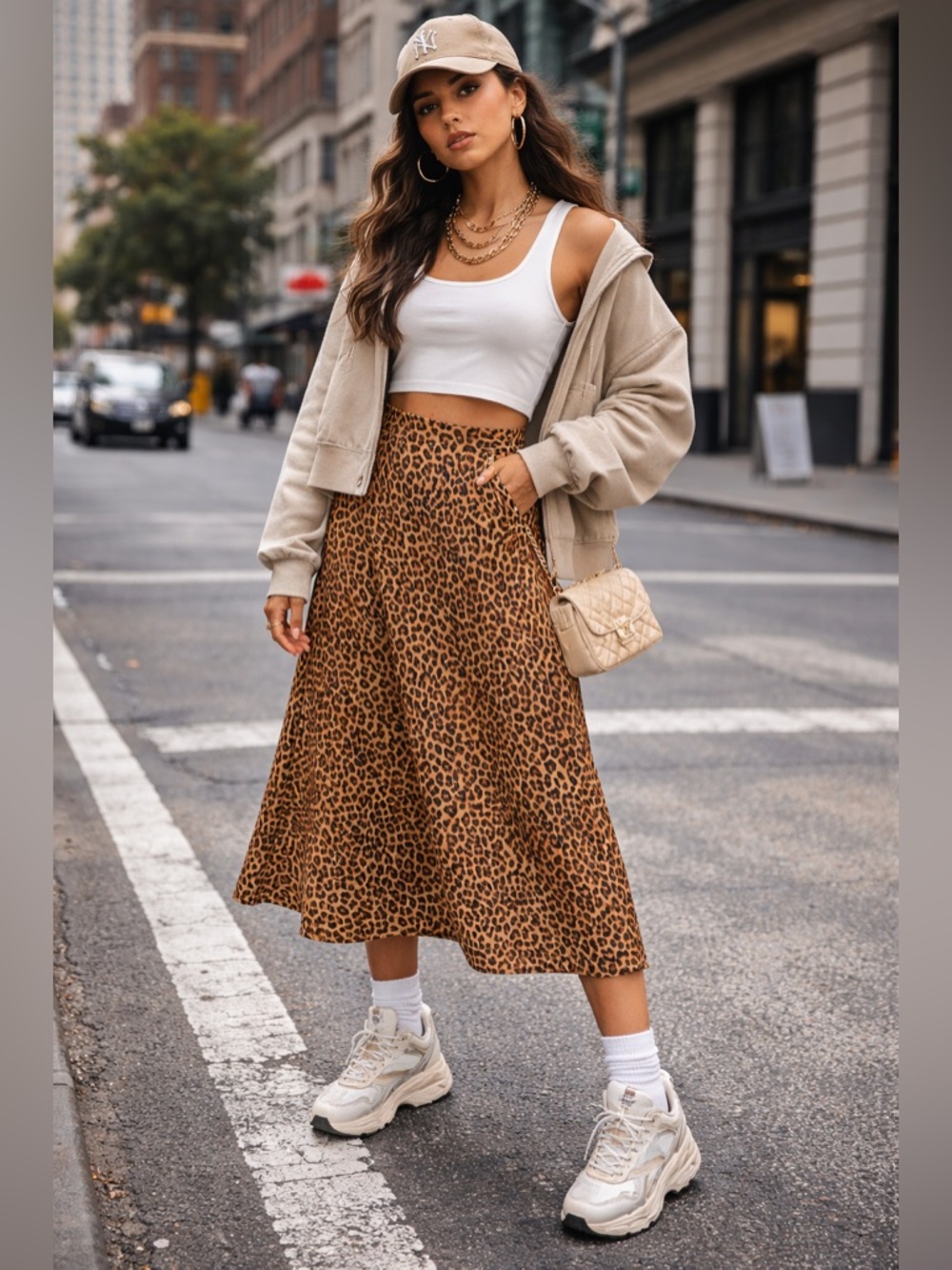Zara Leopard Print Straight Midi Skirt